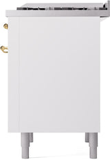 Nostalgie II 36 Inch Dual Fuel Natural Gas Freestanding Range in White with Brass Trim