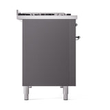 ILVE UN48FQNMPMGCLP Nostalgie II Noblesse 48 inch Dual Fuel Range (8 Sealed Burners + Griddle, Liquid Propane, Solid Door, Graphite Matte, Chrome)