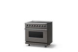 36"W. Induction Range (Finish: Damascus Gray, Trim: Polished Chrome)