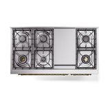 ILVE UN48FQNMPAWGLP Nostalgie II Noblesse 48 inch Dual Fuel Range (8 Sealed Burners + Griddle, Liquid Propane, Solid Door, Antique White, Brass)