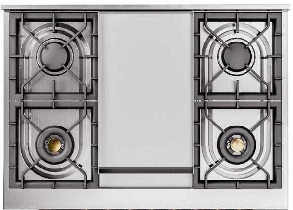 Nostalgie II 36 Inch Dual Fuel Natural Gas Freestanding Range in Stainless Steel with Bronze Trim
