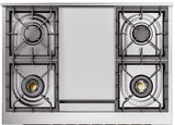 Nostalgie II 36 Inch Dual Fuel Natural Gas Freestanding Range in Stainless Steel with Bronze Trim