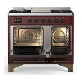 ILVE UMD40FQNR3BUB Majestic III 40 inch Dual Fuel Range with 6 Burners and Griddle, Dual Function Burner up to 25,000 BTU (Natural Gas, Solid Door, Burgundy, Burnished)