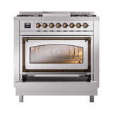 ILVE UN36FNMPSSB Nostalgie II Noblesse 36 inch Dual Fuel Range (Natural Gas, Triple Glass Door, Stainless Steel, Burnished)