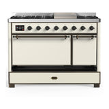 ILVE UM48FQNR3AWB Majestic III 48 inch Dual Fuel Range with 8 Burners and Griddle, Dual Function Burner up to 25,000 BTU (Natural Gas, Solid Door, Antique White, Burnished)