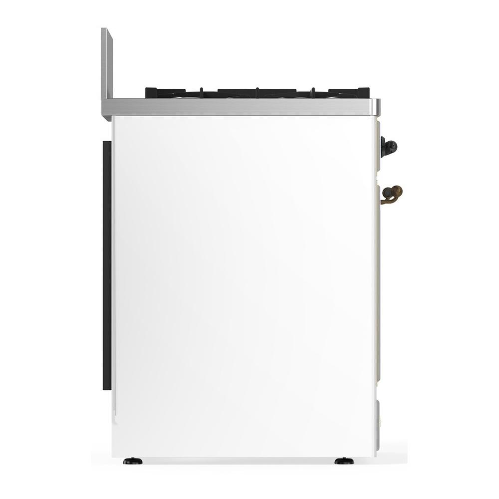 ILVE UM30QNR3WHBLP Majestic III 30 inch Dual Fuel Range with 5 Black Brass Burners, Dual Function Burner up to 25,000 BTU (Liquid Propane, Solid Door, White, Burnished)