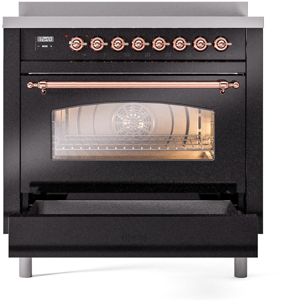 Nostalgie II 36 Inch Electric Freestanding Range in Glossy Black with Copper Trim
