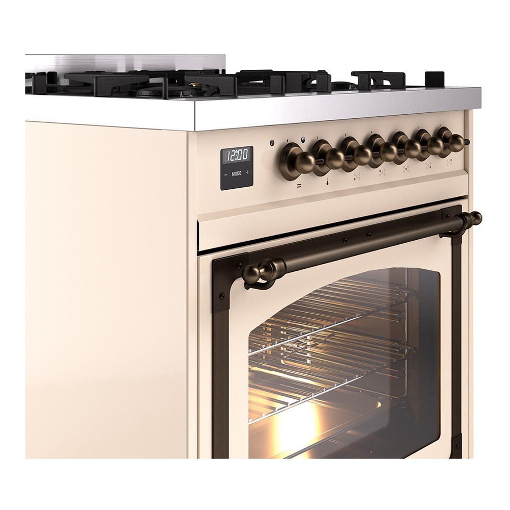 ILVE UN30NMPAWBLP Nostalgie II Noblesse 30 inch Dual Fuel Range (Liquid Propane, Triple Glass Door, Antique White, Burnished)