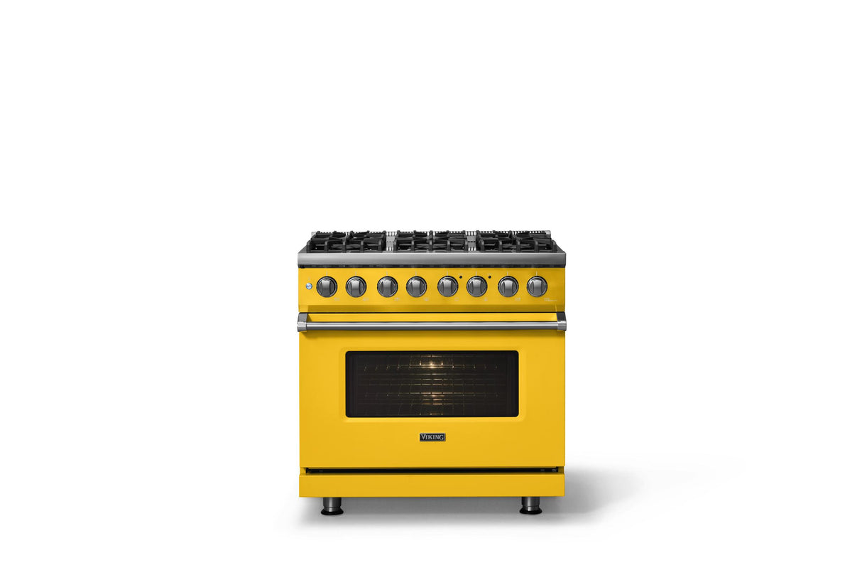 36"W. Dual Fuel Range (Burner: 6b, Finish: Daffodil, Trim: Polished Chrome, Fuel: Natural Gas)