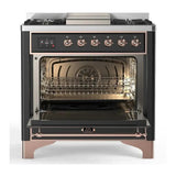 ILVE UM36FQNR3MGPLP Majestic III 36 inch Dual Fuel Range with 6 Black Brass Burners and Griddle, Dual Function Burner up to 25,000 BTU (Solid Door, Graphite Matte, Copper, Liquid Propane)