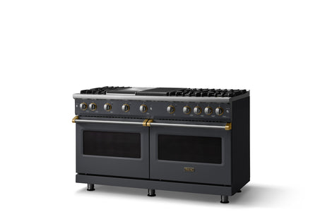 60"W. Sealed Burner Gas Range (Finish: Cast Black, Trim: Polished Chrome, Fuel: Propane)