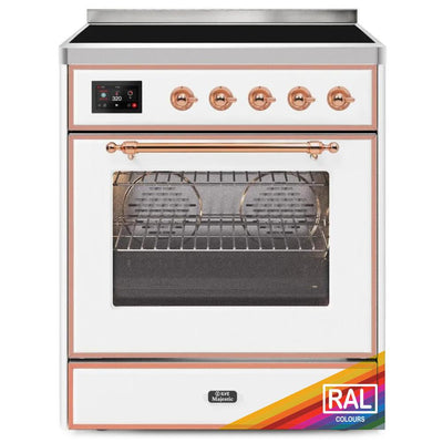 ILVE Majestic II 30 UMI30NE3RAP Freestanding Electric Range with Induction Single Oven with Triple Glass Door in RAL Color with Copper knobs