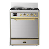 ILVE UM30QNR3SSG Majestic III 30 inch Dual Fuel Range with 5 Black Brass Burners, Dual Function Burner up to 25,000 BTU (Natural Gas, Solid Door, Stainless Steel, Brass)