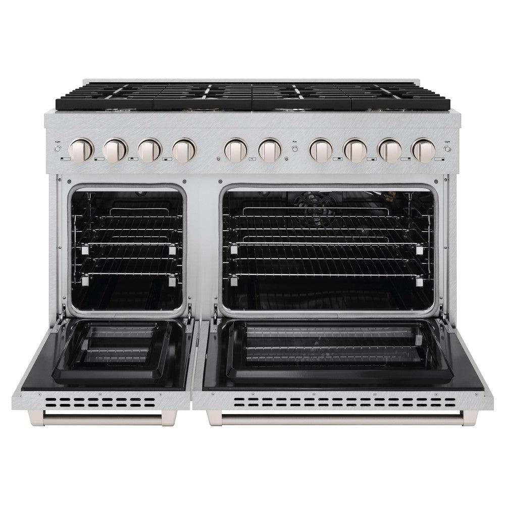 ZLINE 48 in. 6.7 cu. ft. Paramount Double Oven Dual Fuel Range with 8 Burner Gas Cooktop in DuraSnow' Stainless Steel (SDRS-48)