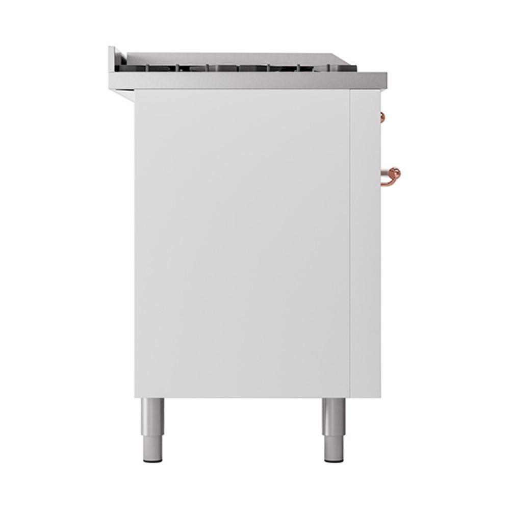 ILVE UN60FSQNMPWHP Nostalgie II Noblesse 60 inch Dual Fuel Range (7 Sealed Burners + Griddle + French Top, Natural Gas, Solid Door, White, Copper)
