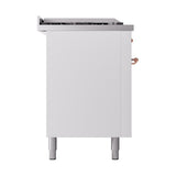 ILVE UN60FSQNMPWHP Nostalgie II Noblesse 60 inch Dual Fuel Range (7 Sealed Burners + Griddle + French Top, Natural Gas, Solid Door, White, Copper)