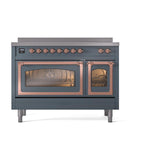 ILVE UNI486NMPBGP Nostalgie II Noblesse 48 inch Induction Range (Triple Glass Door, Blue Grey, Copper)