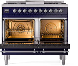 Nostalgie II 40 Inch Dual Fuel Natural Gas Freestanding Range in Blue with Chrome Trim