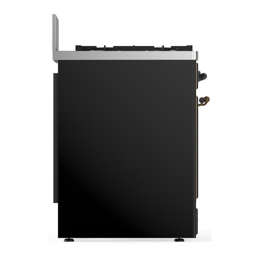 ILVE UM30QNR3BKBLP Majestic III 30 inch Dual Fuel Range with 5 Black Brass Burners, Dual Function Burner up to 25,000 BTU (Liquid Propane, Solid Door, Glossy Black, Burnished)