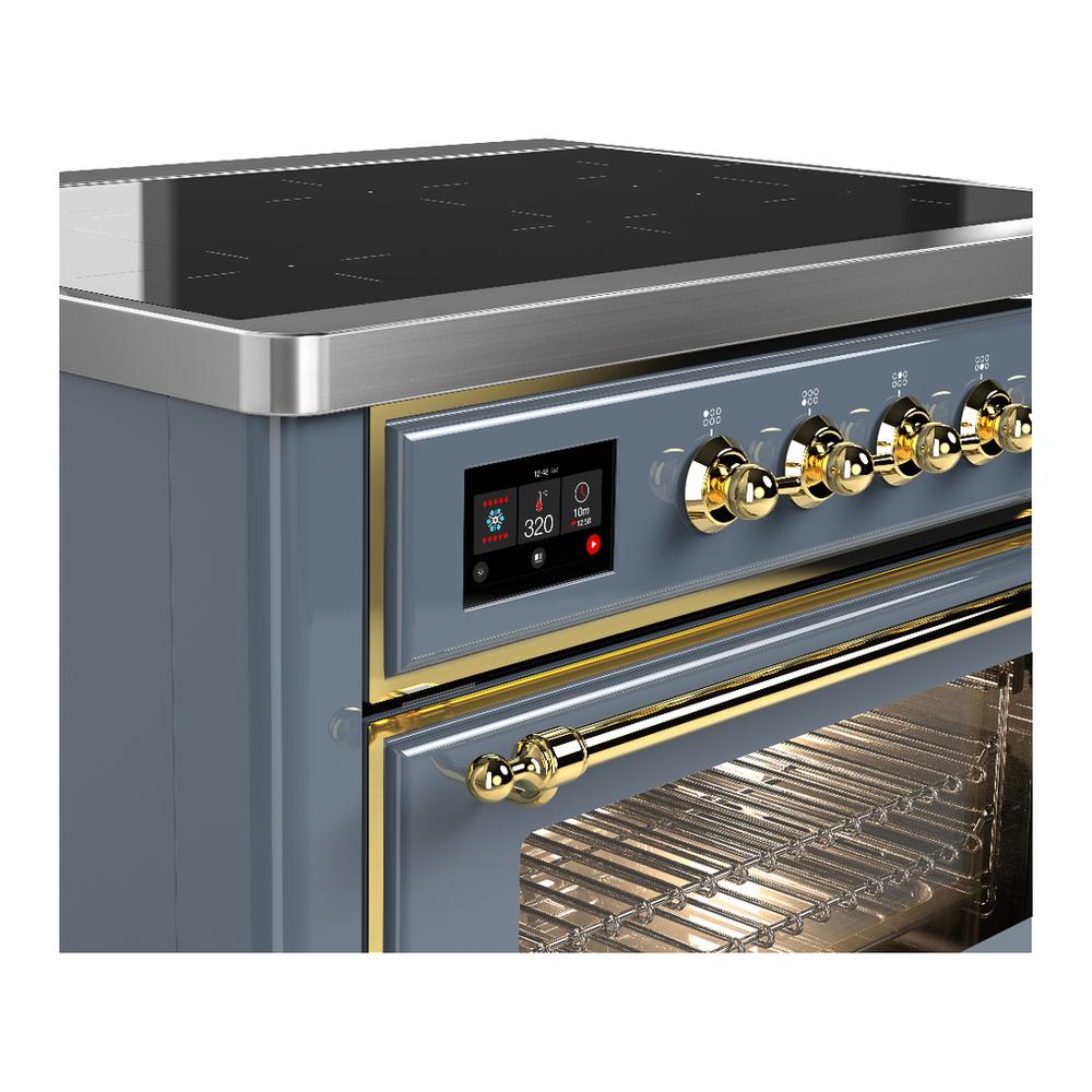 ILVE UMIB36NR3BGG Majestic III 36 inch Induction Range with 6 Elements, 3.5 cu. ft. Total Oven Capacity (Triple Glass Door, Blue Grey, Brass)