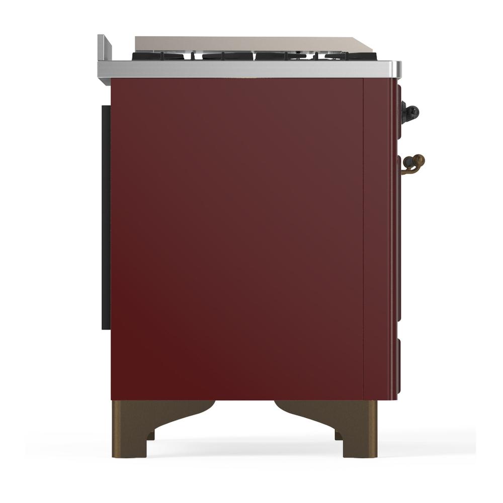 ILVE UM60FNR3BUB Majestic III 60 inch Dual Fuel Range with 9 Burners and Griddle, Dual Function Burner up to 25,000 BTU (Natural Gas, Triple Glass Door, Burgundy, Burnished)
