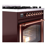 ILVE UN30NMPBUPLP Nostalgie II Noblesse 30 inch Dual Fuel Range (Liquid Propane, Triple Glass Door, Burgundy, Copper)