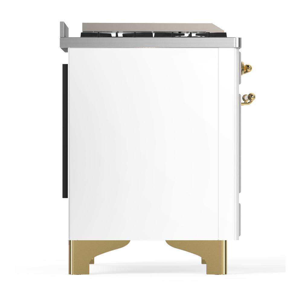 ILVE UM36FQNR3WHG Majestic III 36 inch Dual Fuel Range with 6 Black Brass Burners and Griddle, Dual Function Burner up to 25,000 BTU (Solid Door, White, Brass, Natural Gas)