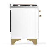 ILVE UM36FQNR3WHG Majestic III 36 inch Dual Fuel Range with 6 Black Brass Burners and Griddle, Dual Function Burner up to 25,000 BTU (Solid Door, White, Brass, Natural Gas)