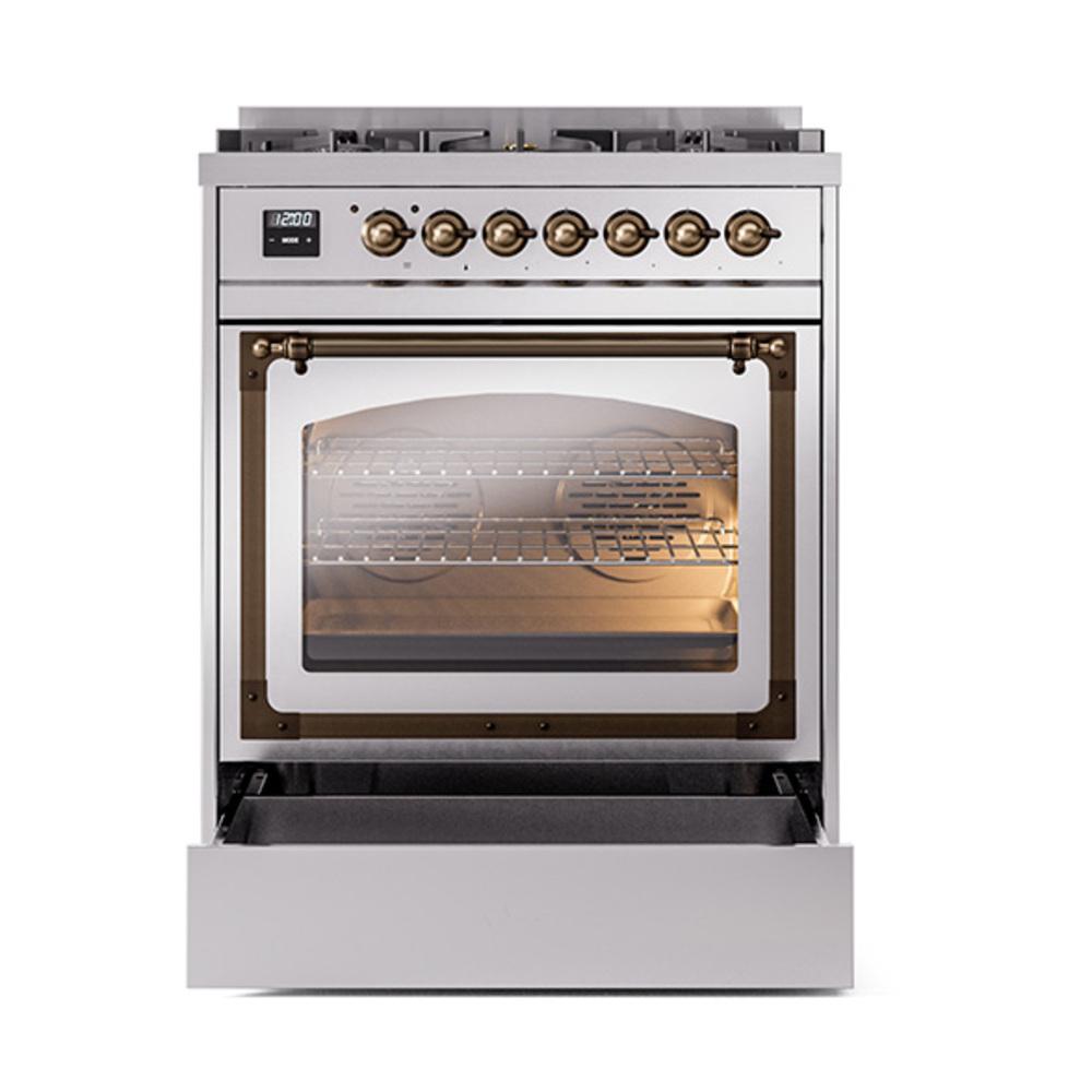 ILVE UN30NMPSSB Nostalgie II Noblesse 30 inch Dual Fuel Range (Natural Gas, Triple Glass Door, Stainless Steel, Burnished)