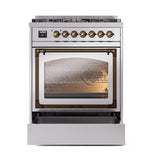 ILVE UN30NMPSSB Nostalgie II Noblesse 30 inch Dual Fuel Range (Natural Gas, Triple Glass Door, Stainless Steel, Burnished)