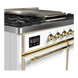 ILVE UMD40FQNR3WHGLP Majestic III 40 inch Dual Fuel Range with 6 Burners and Griddle, Dual Function Burner up to 25,000 BTU (Liquid Propane, Solid Door, White, Brass)