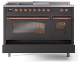Nostalgie II 48 Inch Dual Fuel Natural Gas Freestanding Range in Matte Graphite with Copper Trim