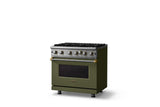 36"W. Open Burner Gas Range (Finish: Martini, Trim: Brushed Brass, Fuel: Natural Gas)