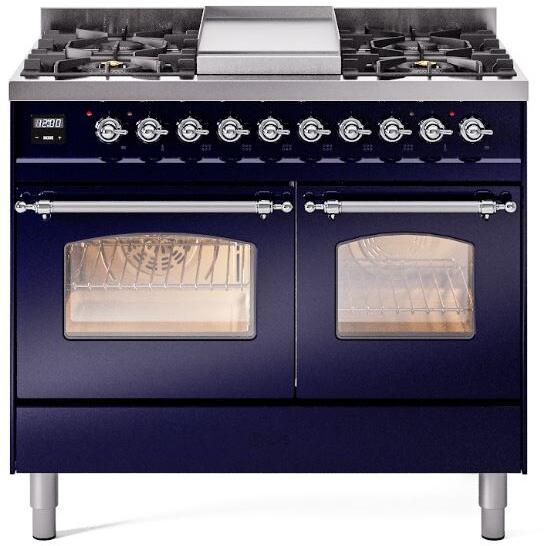 Nostalgie II 40 Inch Dual Fuel Natural Gas Freestanding Range in Blue with Chrome Trim