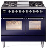 Nostalgie II 40 Inch Dual Fuel Natural Gas Freestanding Range in Blue with Chrome Trim