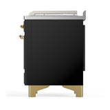 ILVE UM48FSNR3BKGLP Majestic III 48 inch Dual Fuel Range with 5 Black Brass Burners, Griddle and French Top, Dual Function Burner up to 25,000 BTU (Liquid Propane, Triple Glass Door, Glossy Black, Brass)