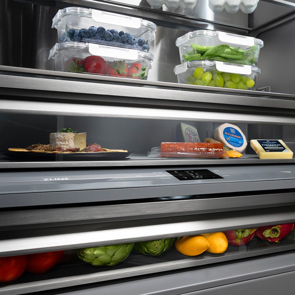 ZLINE Autograph Edition 30 in. 16.1 cu. ft. Built-In Bottom Freezer Refrigerator with Water Dispenser and Ice Maker in Stainless Steel with Graphite Gray Interior and Champagne Bronze Helix Handles (GRBIVZ-30430KCB)