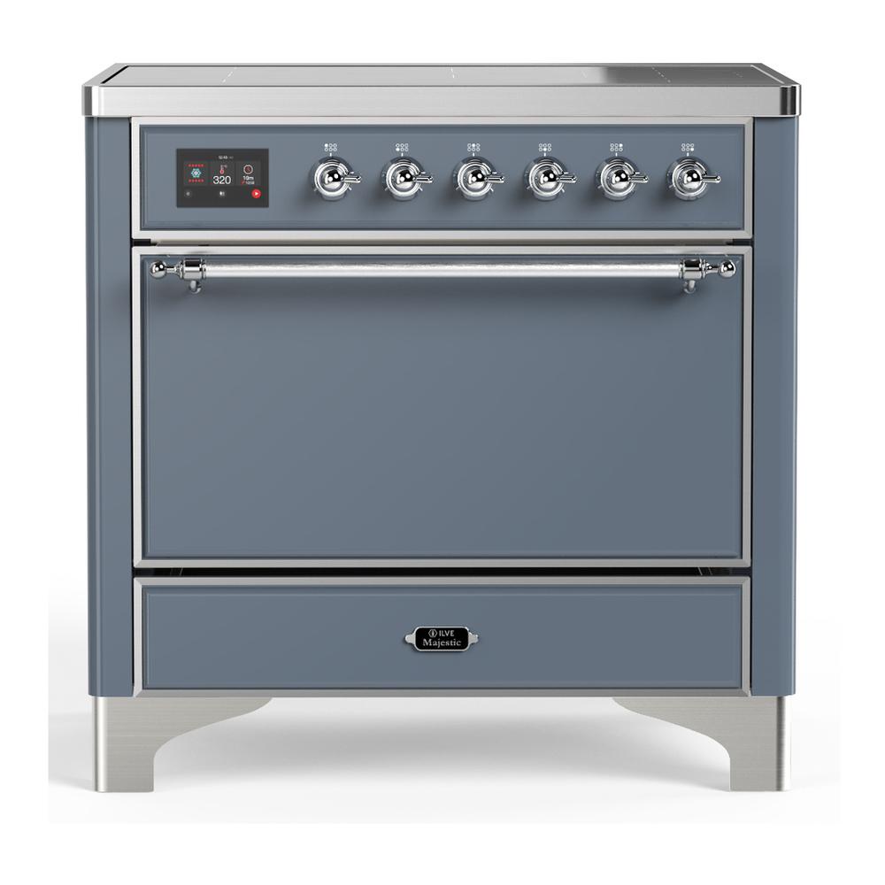 ILVE UMIB36QNR3BGC Majestic III 36 inch Induction Range with 6 Elements, 3.5 cu. ft. Total Oven Capacity (Solid Door, Blue Grey, Chrome)