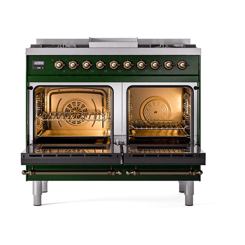 ILVE UND40FNMPEGBLP Nostalgie II Noblesse 40 inch Dual Fuel Range (Liquid Propane, Triple Glass Door, Emerald Green, Burnished)