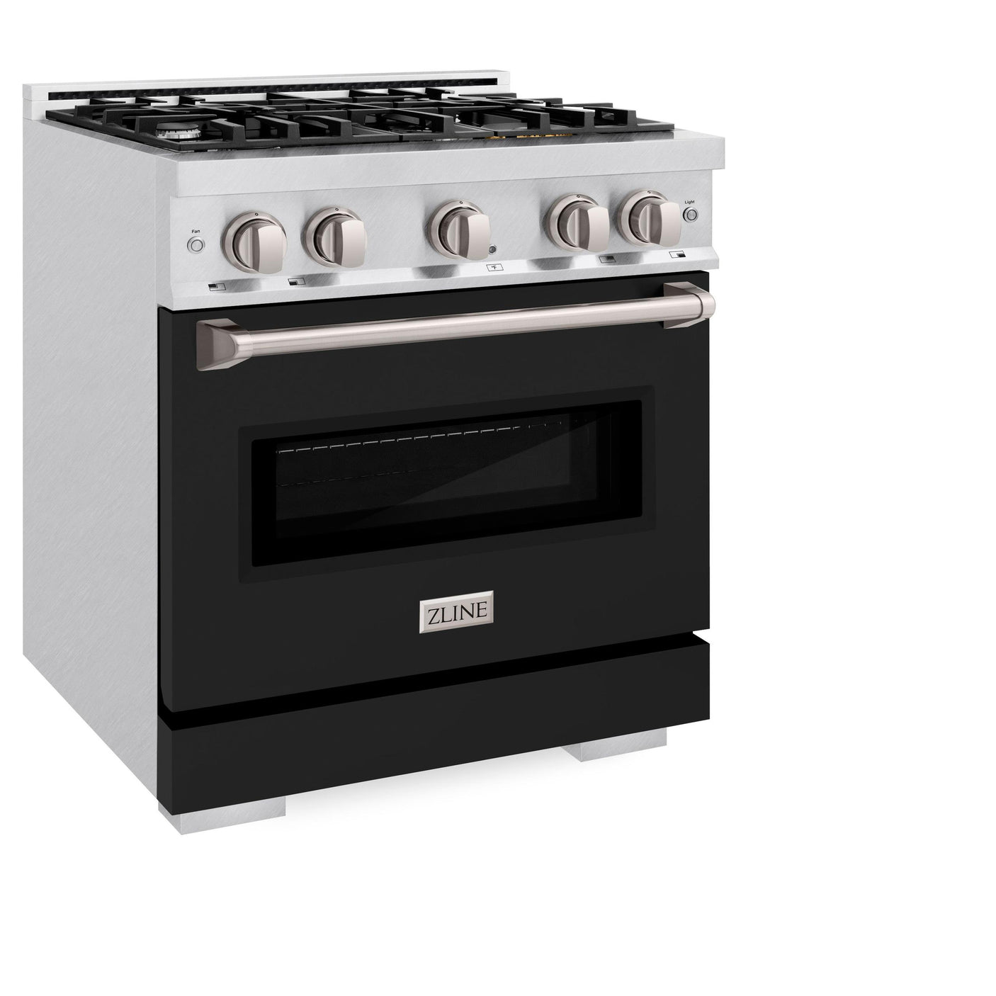 ZLINE 30 in. 4.2 cu. ft. Classic Gas Range with 4 Burner Cooktop and Convection Gas Oven in DuraSnow' Stainless Steel with Black Matte Door (CGRS-BLM-30)