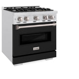 ZLINE 30 in. 4.2 cu. ft. Classic Gas Range with 4 Burner Cooktop and Convection Gas Oven in DuraSnow' Stainless Steel with Black Matte Door (CGRS-BLM-30)