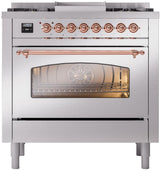 Nostalgie II 36 Inch Dual Fuel Natural Gas Freestanding Range in Stainless Steel with Copper Trim