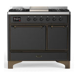 ILVE UMD40FQNR3MGBLP Majestic III 40 inch Dual Fuel Range with 6 Burners and Griddle, Dual Function Burner up to 25,000 BTU (Liquid Propane, Solid Door, Graphite Matte, Burnished)