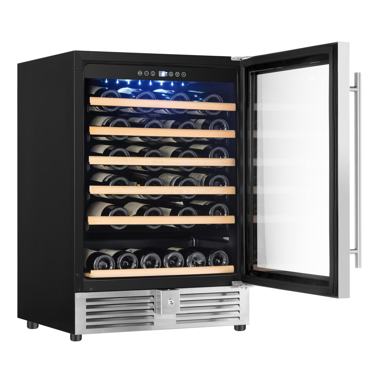 Avanti Wine Cooler, 50 Bottle Capacity, in Stainless Steel with Wood Accent Shelving (WCR506SS)