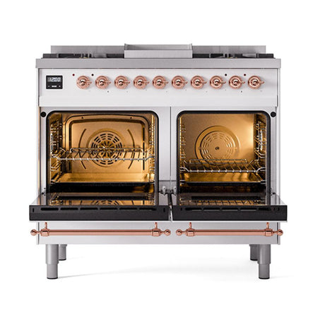 ILVE UND40FQNMPWHPLP Nostalgie II Noblesse 40 inch Dual Fuel Range (Liquid Propane, Solid Door, White, Copper)