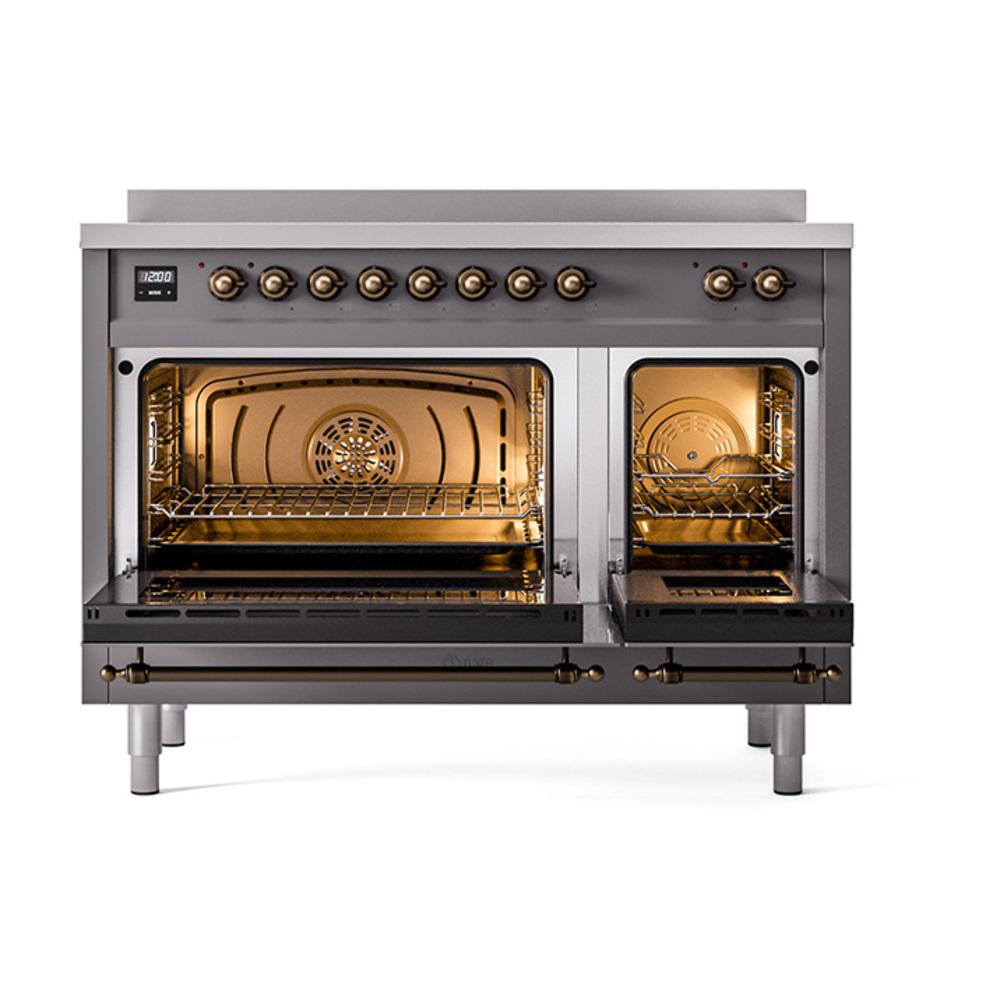 ILVE UNI486QNMPMGB Nostalgie II Noblesse 48 inch Induction Range (Solid Door, Graphite Matte, Burnished)