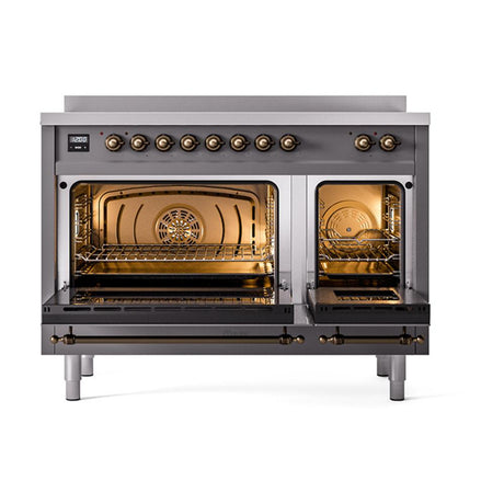 ILVE UNI486QNMPMGB Nostalgie II Noblesse 48 inch Induction Range (Solid Door, Graphite Matte, Burnished)