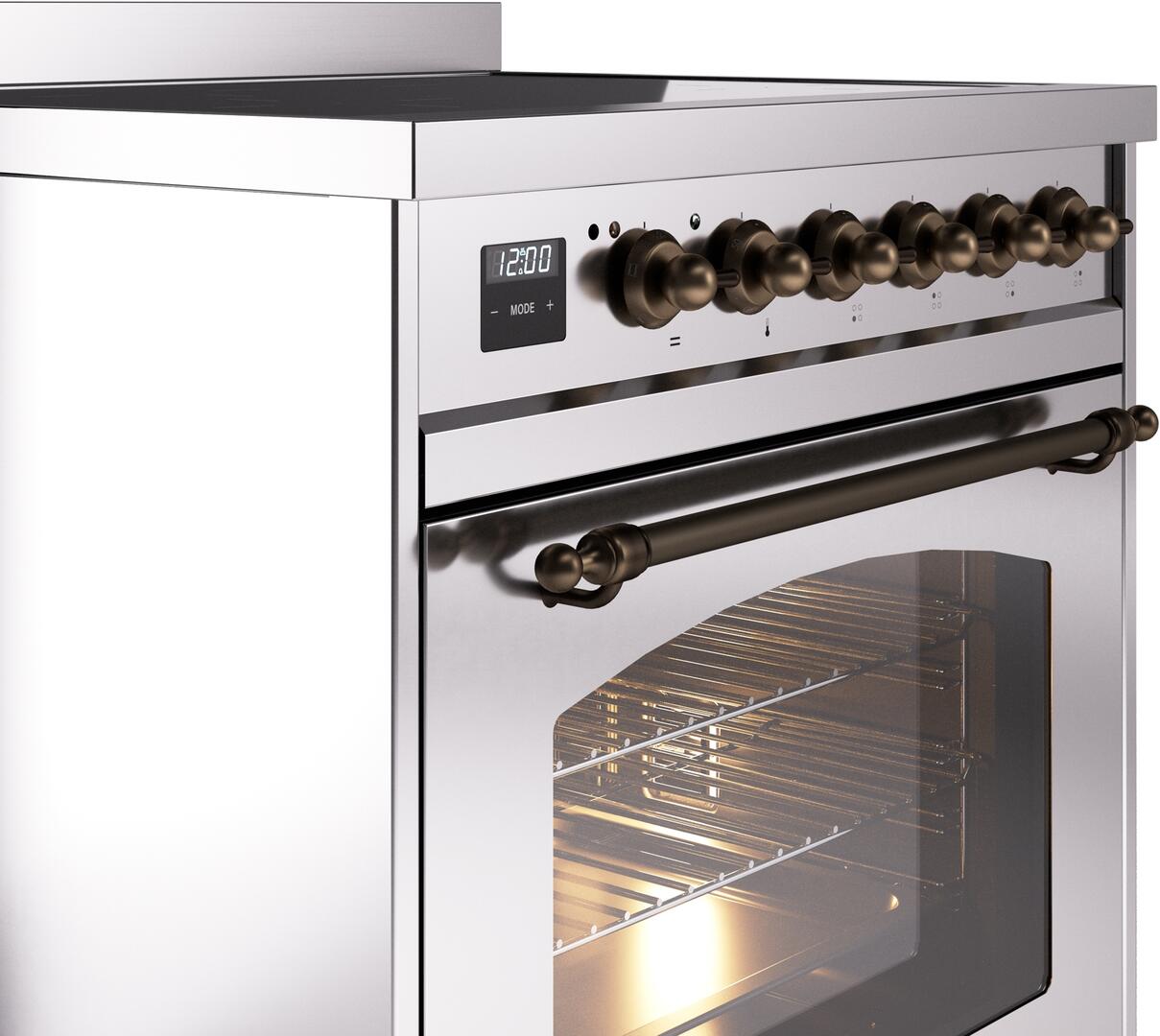 Nostalgie II 30 Inch Electric Freestanding Range in Stainless Steel with Bronze Trim