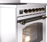 Nostalgie II 30 Inch Electric Freestanding Range in Stainless Steel with Bronze Trim
