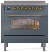 Nostalgie II 36 Inch Electric Freestanding Range in Blue Grey with Brass Trim